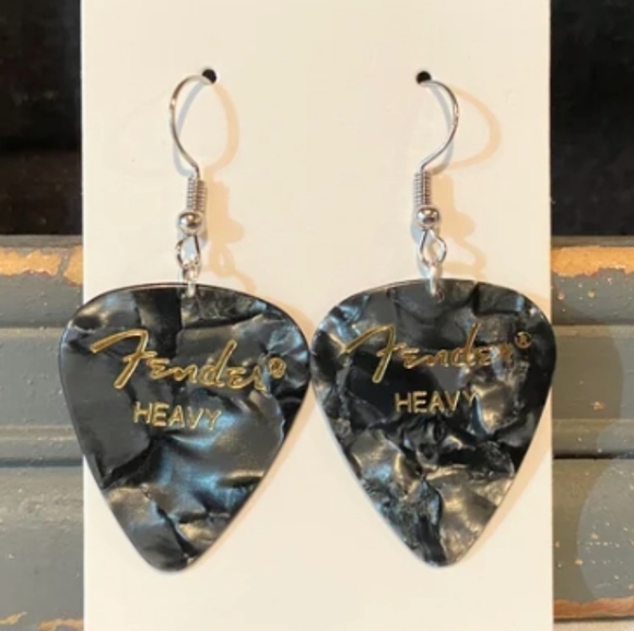 New Unique Colorful Handmade Guitar Pick Silver/Gold Drop Hook Earrings - Picture 13 of 16